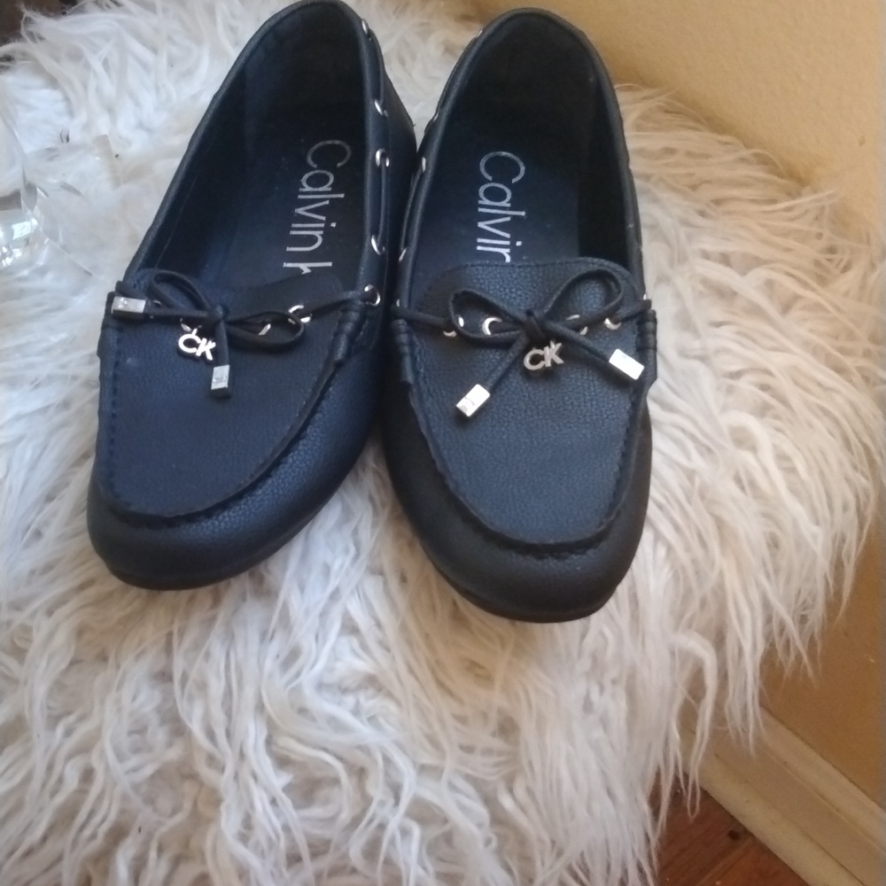 Calvin Klein String Flats With Silver CK Logo